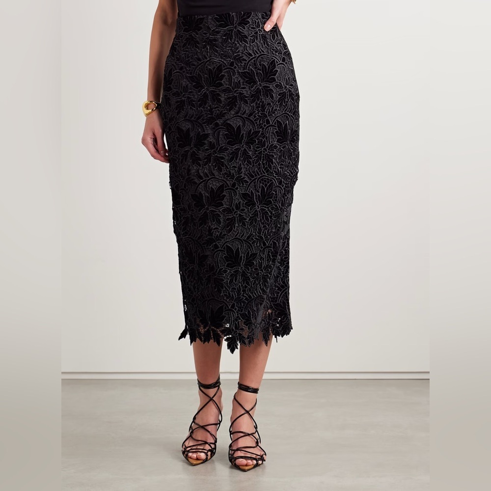 Cara Cara Sienna Velvet-Guipure Lace Midi Skirt Sz XS